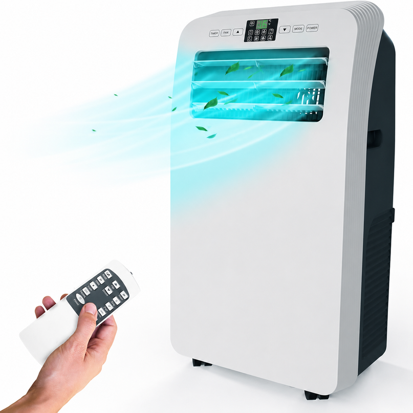 Climatiseur Mobile 12 000 BTU (+ 50m²) Puissant & Silencieux - Nouveauté - Déshumidificateur - Ventilateur et Climatisation - Clim Mobile avec Télécommande