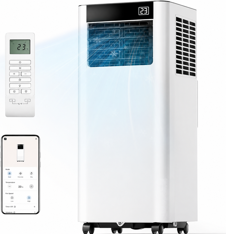 Climatiseur Mobile 7000 BTU (+ 20m²)  3-en-1 Écoénergétique Climatiseur Portable, Kit Fenêtre Inclus, Contrôle Via ApplicationTélécommande, Silencieux 48 dB, Minuterie 24 H