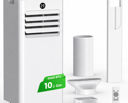 Climatiseur Mobile 9000 BTU (+ 40m²) - Climatiseur Portable 4 en 1 Silencieux - Télécommande, Minuterie 24h & Mode Sommeil,Clim Mobile pour Maison et Bureau,Kit d'Évacuation par Fenêtre Inclus