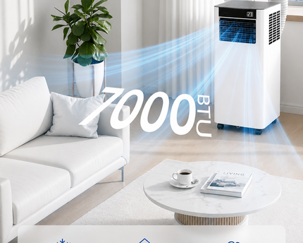 Climatiseur Mobile 7000 BTU (+ 20m²)  3-en-1 Écoénergétique Climatiseur Portable, Kit Fenêtre Inclus, Contrôle Via ApplicationTélécommande, Silencieux 48 dB, Minuterie 24 H
