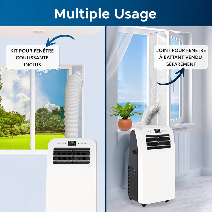 Climatiseur Mobile 12 000 BTU (+ 50m²) Puissant & Silencieux - Nouveauté - Déshumidificateur - Ventilateur et Climatisation - Clim Mobile avec Télécommande