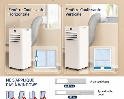 Climatiseur Mobile 9000 BTU (+ 40m²) - Climatiseur Portable 4 en 1 Silencieux - Télécommande, Minuterie 24h & Mode Sommeil,Clim Mobile pour Maison et Bureau,Kit d'Évacuation par Fenêtre Inclus