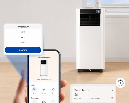 Climatiseur Mobile 7000 BTU (+ 20m²)  3-en-1 Écoénergétique Climatiseur Portable, Kit Fenêtre Inclus, Contrôle Via ApplicationTélécommande, Silencieux 48 dB, Minuterie 24 H