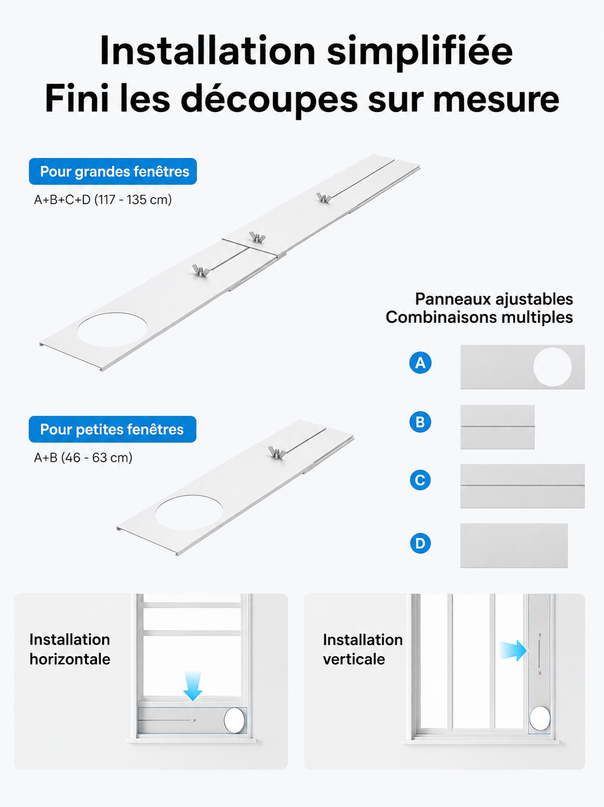 Climatiseur Portable 10 000 BTU (+45m²) Refroidissement efficace sans drainage, silencieux, contrôle par application et vocal, minuterie 24 h, ventilateur et déshumidificateur