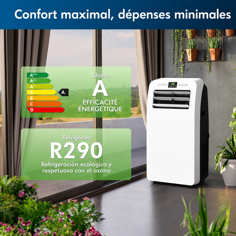 Climatiseur Mobile 12 000 BTU (+ 50m²) Puissant & Silencieux - Nouveauté - Déshumidificateur - Ventilateur et Climatisation - Clim Mobile avec Télécommande