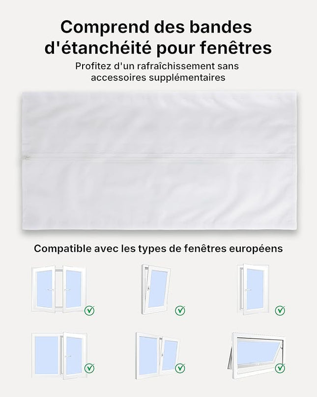 Climatiseur Mobile 7000 BTU (+ 20m²)  3-en-1 Écoénergétique Climatiseur Portable, Kit Fenêtre Inclus, Contrôle Via ApplicationTélécommande, Silencieux 48 dB, Minuterie 24 H