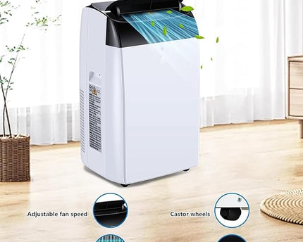 Climatiseur portable 3 en 1 - 10000 BTU – Silencieux - Refroidissement, déshumidification 30 L/jour, ventilateur 2 vitesses – minuterie 24 h, affichage numérique