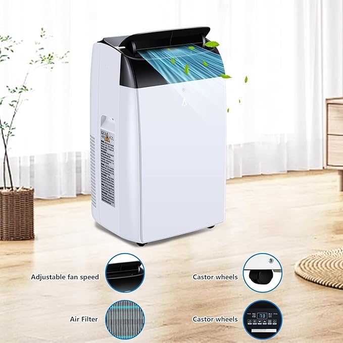 Climatiseur portable 3 en 1 - 10000 BTU – Silencieux - Refroidissement, déshumidification 30 L/jour, ventilateur 2 vitesses – minuterie 24 h, affichage numérique