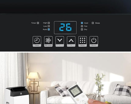 Climatiseur portable 3 en 1 - 10000 BTU – Silencieux - Refroidissement, déshumidification 30 L/jour, ventilateur 2 vitesses – minuterie 24 h, affichage numérique