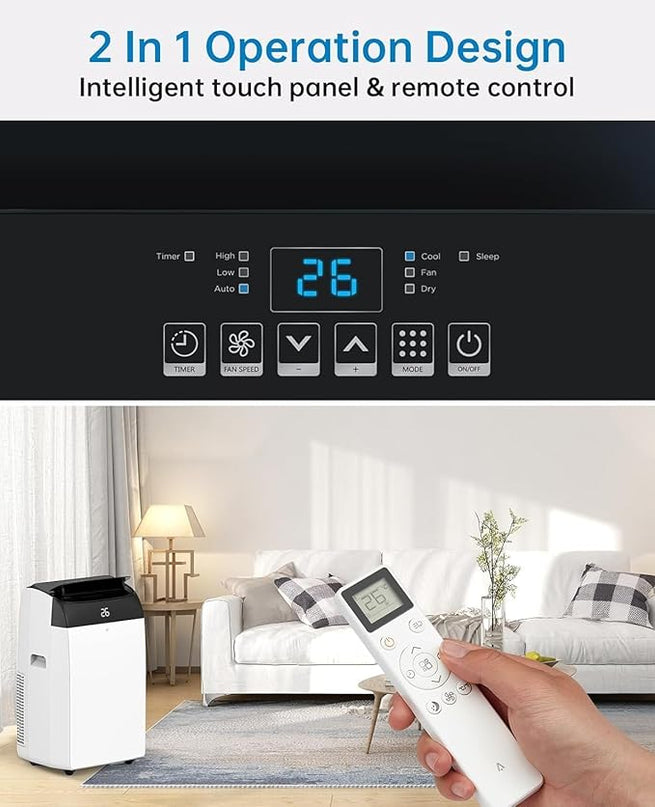 Climatiseur portable 3 en 1 - 10000 BTU – Silencieux - Refroidissement, déshumidification 30 L/jour, ventilateur 2 vitesses – minuterie 24 h, affichage numérique