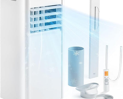 Climatiseur mobile 9000 BTU 2,6 kW (avec télécommande), climatiseur portable quatre en un, fonctionnement silencieux, écran LED, surface couverte 25 m², minuterie 24 heures